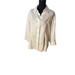 Coldwater Creek White 100% Linen Snap Button Front Blouse Size Large 3/4 sleeve